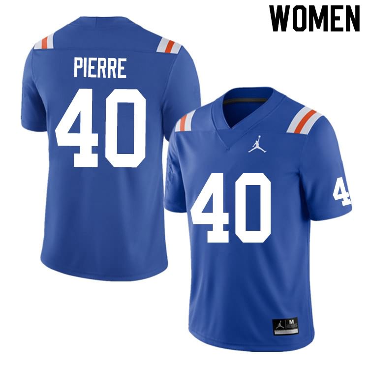 NCAA Florida Gators Jesiah Pierre Women's #40 Nike Blue Throwback Stitched Authentic College Football Jersey WPD8464RI